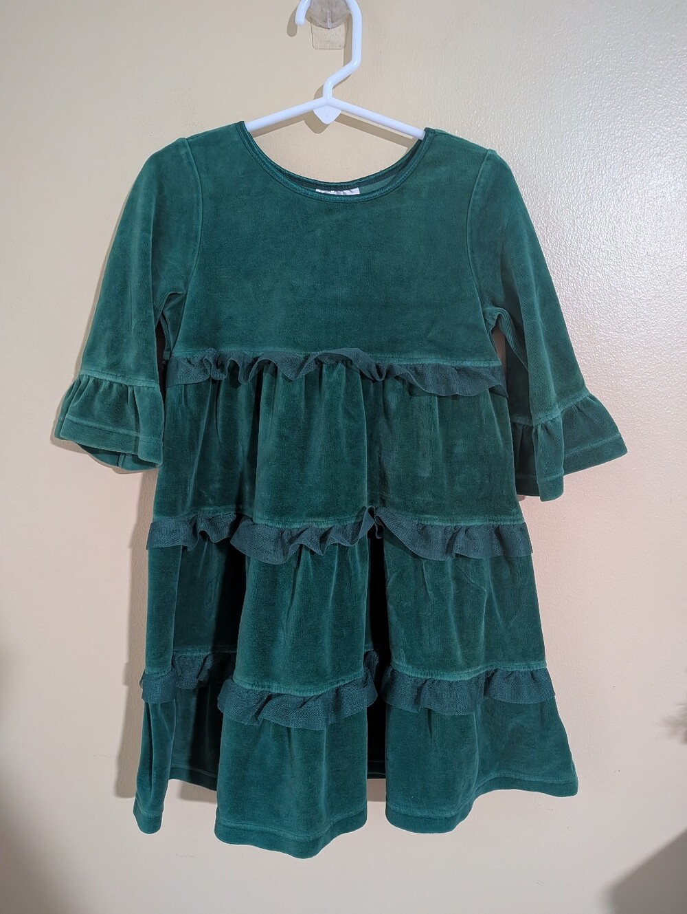 Hanna Andersson Green Velour Ruffle Dress 100 4